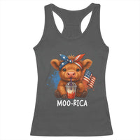 Funny Highland Cow Patriotic Racerback Tank Top Moo Rica USA Flag Cow Farmer - Wonder Print Shop