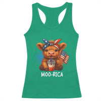 Funny Highland Cow Patriotic Racerback Tank Top Moo Rica USA Flag Cow Farmer - Wonder Print Shop