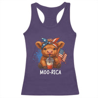 Funny Highland Cow Patriotic Racerback Tank Top Moo Rica USA Flag Cow Farmer - Wonder Print Shop