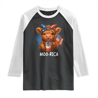 Funny Highland Cow Patriotic Raglan Shirt Moo Rica USA Flag Cow Farmer - Wonder Print Shop