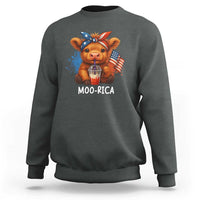 Funny Highland Cow Patriotic Sweatshirt Moo Rica USA Flag Cow Farmer - Wonder Print Shop