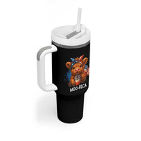 Funny Highland Cow Patriotic Tumbler With Handle Moo Rica USA Flag Cow Farmer