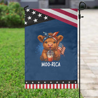 Funny Highland Cow Patriotic Garden Flag Moo Rica USA Flag Cow Farmer