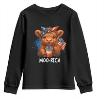 Funny Highland Cow Patriotic Youth Sweatshirt Moo Rica USA Flag Cow Farmer - Wonder Print Shop