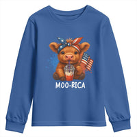 Funny Highland Cow Patriotic Youth Sweatshirt Moo Rica USA Flag Cow Farmer - Wonder Print Shop