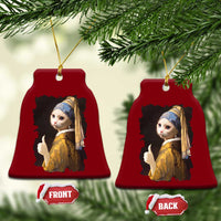 Funny Cat With A Pearl Earring Parody Art Ceramic Ornament - Wonder Print Shop