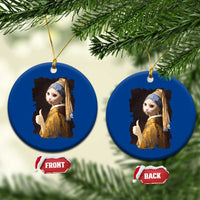 Funny Cat With A Pearl Earring Parody Art Ceramic Ornament - Wonder Print Shop