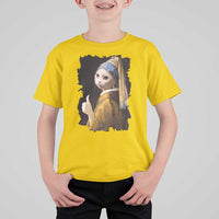 Funny Cat With A Pearl Earring Parody Art T Shirt For Kid - Wonder Print Shop