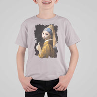 Funny Cat With A Pearl Earring Parody Art T Shirt For Kid - Wonder Print Shop