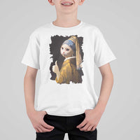 Funny Cat With A Pearl Earring Parody Art T Shirt For Kid - Wonder Print Shop