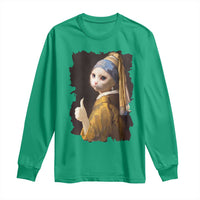 Funny Cat With A Pearl Earring Parody Art Long Sleeve Shirt - Wonder Print Shop