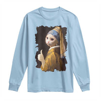 Funny Cat With A Pearl Earring Parody Art Long Sleeve Shirt - Wonder Print Shop