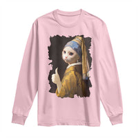 Funny Cat With A Pearl Earring Parody Art Long Sleeve Shirt - Wonder Print Shop