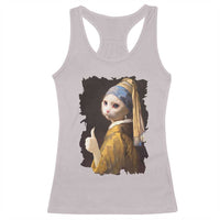 Funny Cat With A Pearl Earring Parody Art Racerback Tank Top - Wonder Print Shop