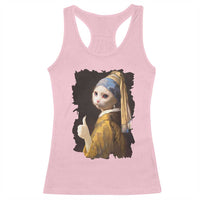 Funny Cat With A Pearl Earring Parody Art Racerback Tank Top - Wonder Print Shop