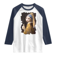 Funny Cat With A Pearl Earring Parody Art Raglan Shirt - Wonder Print Shop