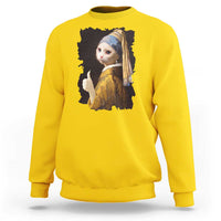 Funny Cat With A Pearl Earring Parody Art Sweatshirt - Wonder Print Shop