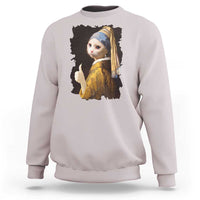 Funny Cat With A Pearl Earring Parody Art Sweatshirt - Wonder Print Shop