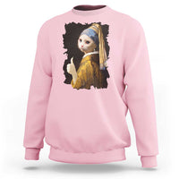 Funny Cat With A Pearl Earring Parody Art Sweatshirt - Wonder Print Shop