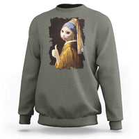 Funny Cat With A Pearl Earring Parody Art Sweatshirt - Wonder Print Shop