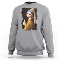 Funny Cat With A Pearl Earring Parody Art Sweatshirt - Wonder Print Shop
