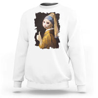 Funny Cat With A Pearl Earring Parody Art Sweatshirt - Wonder Print Shop