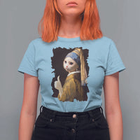 Funny Cat With A Pearl Earring Parody Art T Shirt For Women - Wonder Print Shop