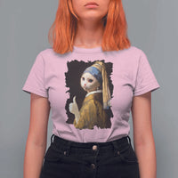 Funny Cat With A Pearl Earring Parody Art T Shirt For Women - Wonder Print Shop