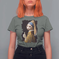 Funny Cat With A Pearl Earring Parody Art T Shirt For Women - Wonder Print Shop
