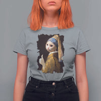 Funny Cat With A Pearl Earring Parody Art T Shirt For Women - Wonder Print Shop