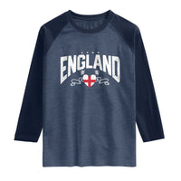 England Flag Heart Raglan Shirt Patriotic English Pride Graphic Gift