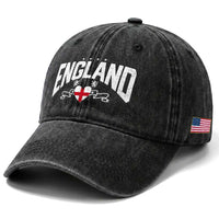 England Flag Heart Washed Cotton Baseball Cap Patriotic English Pride Graphic Gift