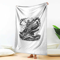 Funny Skeleton Whale Rider Throw Blanket Dark Maritime Gothic Vintage Nautical Graphic