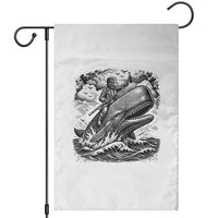 Funny Skeleton Whale Rider Garden Flag Dark Maritime Gothic Vintage Nautical Graphic