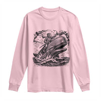 Funny Skeleton Whale Rider Long Sleeve Shirt Dark Maritime Gothic Vintage Nautical Graphic