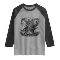Funny Skeleton Whale Rider Raglan Shirt Dark Maritime Gothic Vintage Nautical Graphic