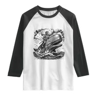 Funny Skeleton Whale Rider Raglan Shirt Dark Maritime Gothic Vintage Nautical Graphic