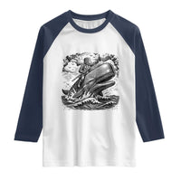 Funny Skeleton Whale Rider Raglan Shirt Dark Maritime Gothic Vintage Nautical Graphic