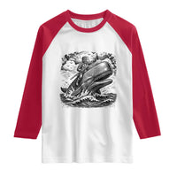 Funny Skeleton Whale Rider Raglan Shirt Dark Maritime Gothic Vintage Nautical Graphic
