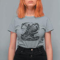 Funny Skeleton Whale Rider T Shirt For Women Dark Maritime Gothic Vintage Nautical Graphic