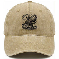 Funny Skeleton Whale Rider Washed Cotton Baseball Cap Dark Maritime Gothic Vintage Nautical Graphic