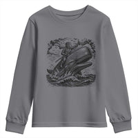 Funny Skeleton Whale Rider Youth Sweatshirt Dark Maritime Gothic Vintage Nautical Graphic