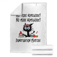 Black Cat English Teacher Gift Throw Blanket No More Homework Punctuation Matters Grammar Humor