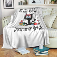 Black Cat English Teacher Gift Throw Blanket No More Homework Punctuation Matters Grammar Humor