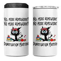 Black Cat English Teacher Gift 4 in 1 Can Cooler Tumbler No More Homework Punctuation Matters Grammar Humor