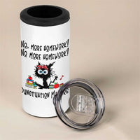 Black Cat English Teacher Gift 4 in 1 Can Cooler Tumbler No More Homework Punctuation Matters Grammar Humor