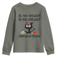 Black Cat English Teacher Gift Youth Sweatshirt No More Homework Punctuation Matters Grammar Humor