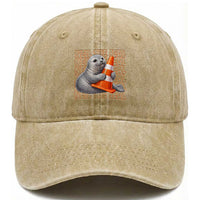 Neil The Seal Groovy Washed Cotton Baseball Cap Retro Vintage Cute Seal Lover Graphic