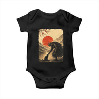Vintage Japanese Art Samurai Warrior Black Cat Baby Onesie Ukiyoe Style Boop Meme