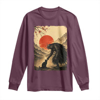 Vintage Japanese Art Samurai Warrior Black Cat Long Sleeve Shirt Ukiyoe Style Boop Meme